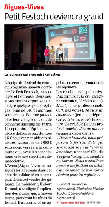 article Midi Livre Petit Festoch 2021